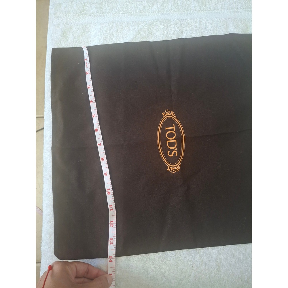 Tods Dark Brown Cotton Dust Bag with Orange Logo Drawstring 16x14 Storage Bag - Picture 4 of 4